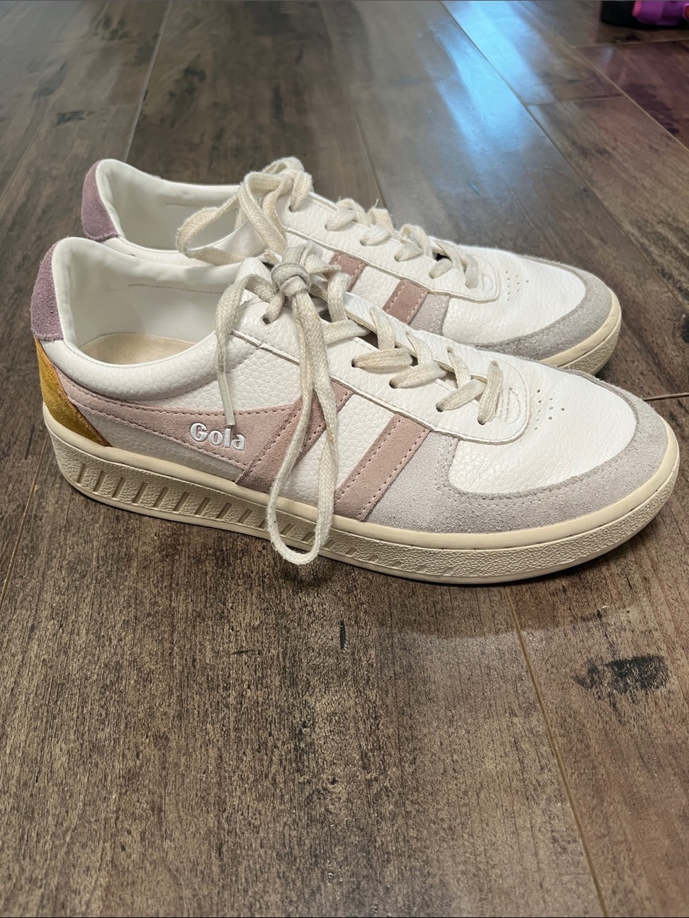 Gola Women's White Sneakers with Pink, purple and Mustard Accents